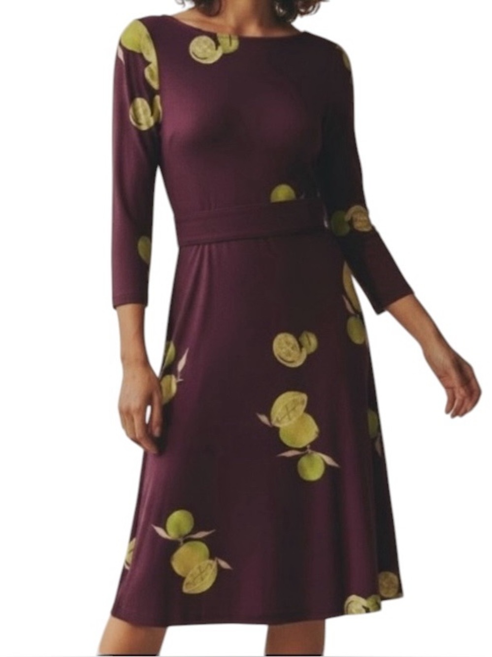 Vintage 70s 80s Bullocks long sleeve midi Purple Dress with Lime Accents